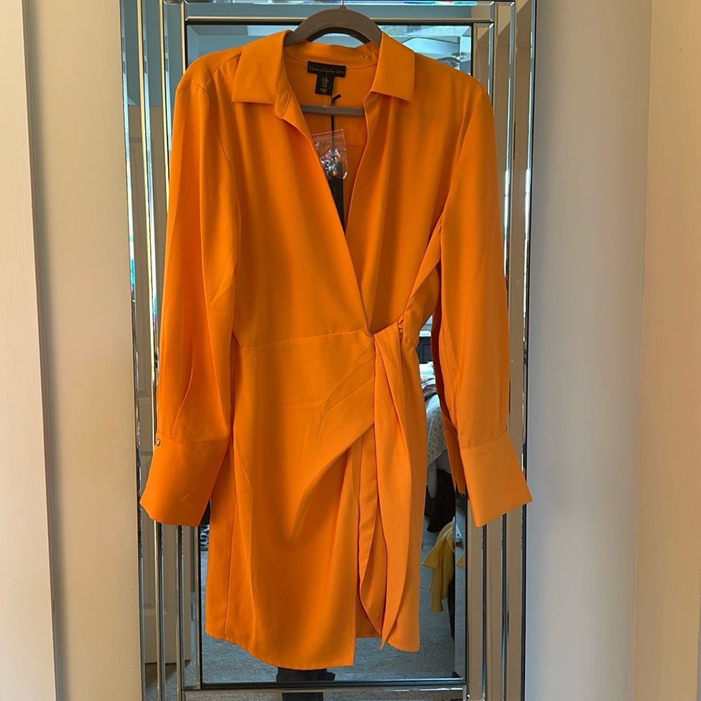 Orange Long Sleeve Wrap Dress